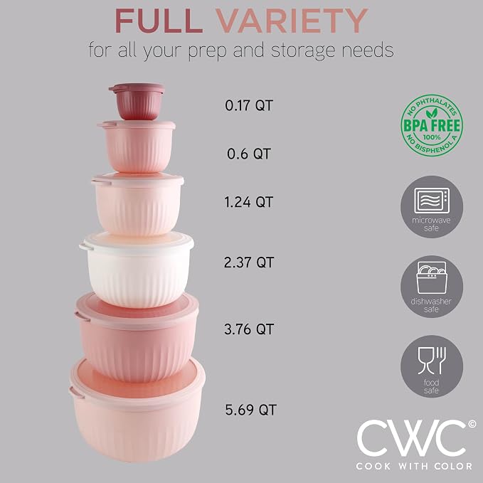 COOK WITH COLOR Prep Bowls with Lids- Wide and Deep Nesting Plastic Small - Image 2