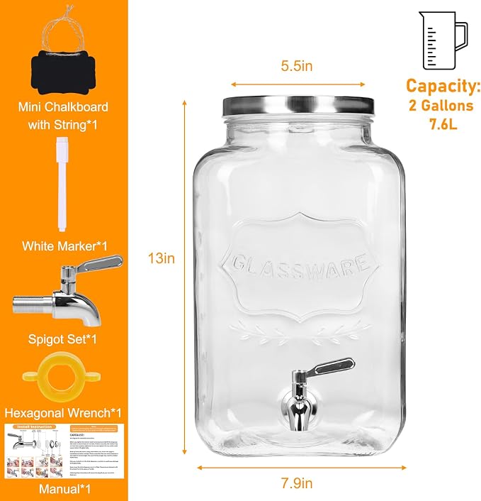 Moretoes 2 Gallon Glass Drinks Dispenser - Image 2