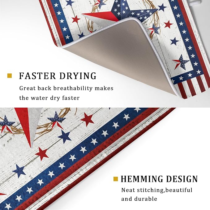 Giwawa Patriotic Stars Dish Drying Mat 4th of July America Star Wreath Dish - Image 3