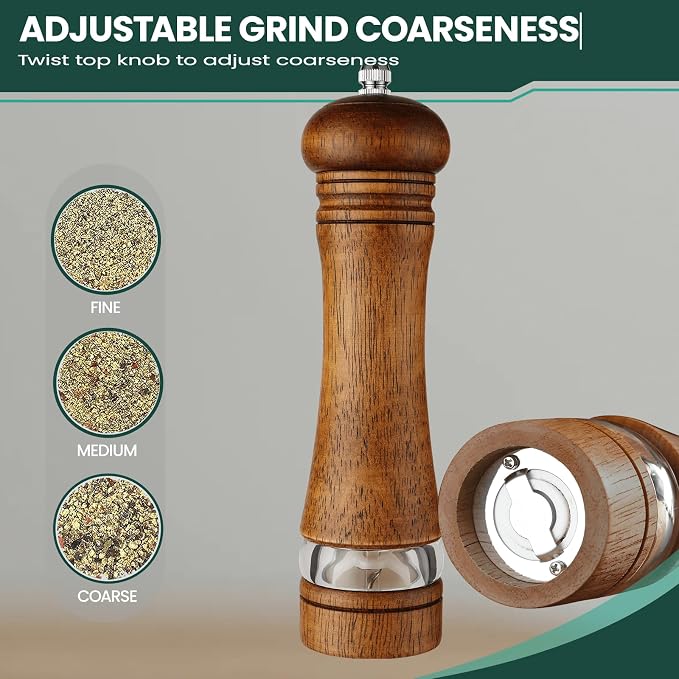 2-Piece Salt and Pepper Grinder Set, 8 Inch Wooden Salt and Pepper Mills - Image 4