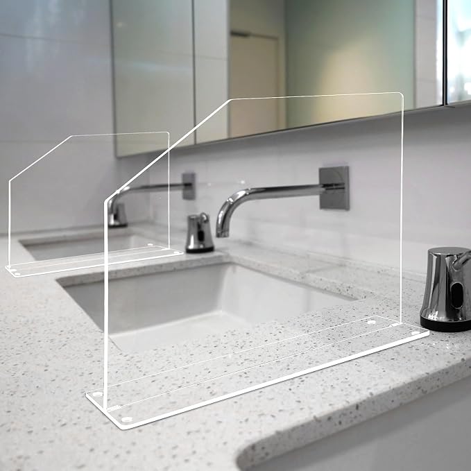 Vesici 2 Pcs Clear Acrylic Sink Splash Guard Freestanding Panel Barrier - Image 5