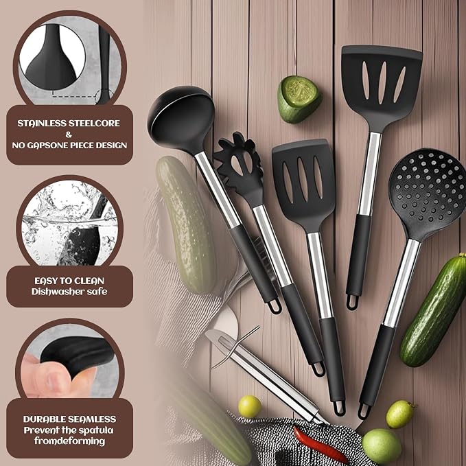 40 Pcs Kitchen Utensils Set Silicone Cooking, 446℉ Heat Resistance Stainless - Image 5