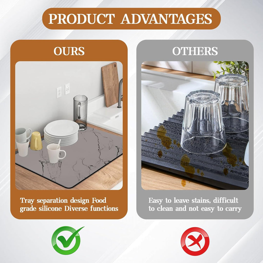 Dish Drying Mats for Kitchen Counter, 24"x16" Absorbent Coffee Bar
