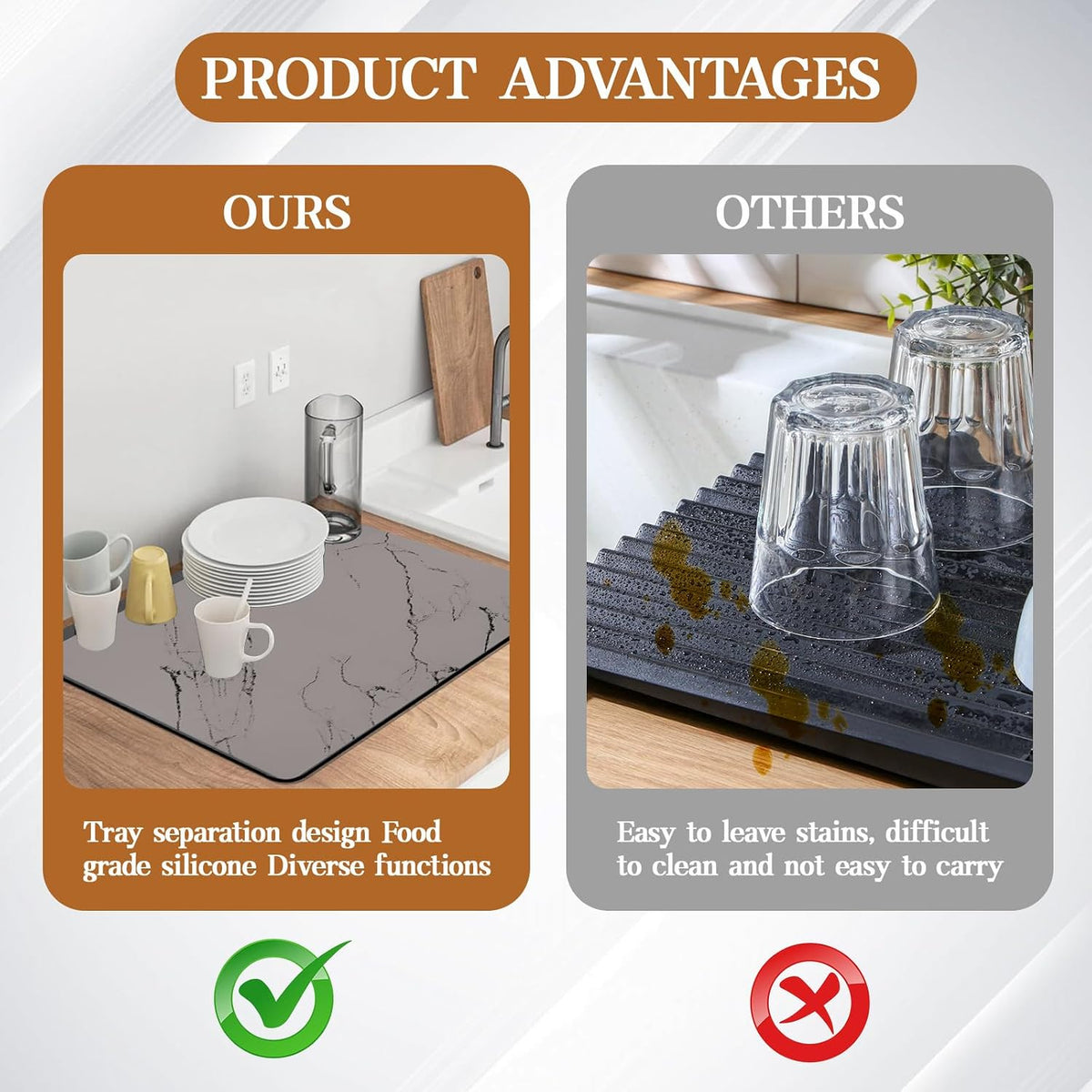 Dish Drying Mats for Kitchen Counter, 24"x16" Absorbent Coffee Bar