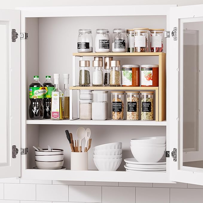 Cabinet Organizer Shelf, 2-Tier Kitchen Counter Organizer Corner Shelves Coffee - Image 5