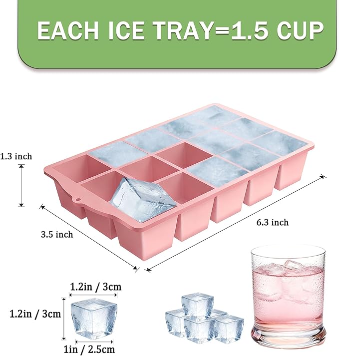 Ice Cube Trays for Freezer, 2 Pack Easy Release Slicone Ice Cube Tray - Image 2
