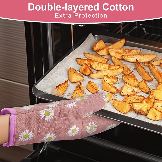 AUAUY Oven Mitts and Potholders, BBQ Gloves Heat Resistant, 1 Pair Oven Mitts - Image 3