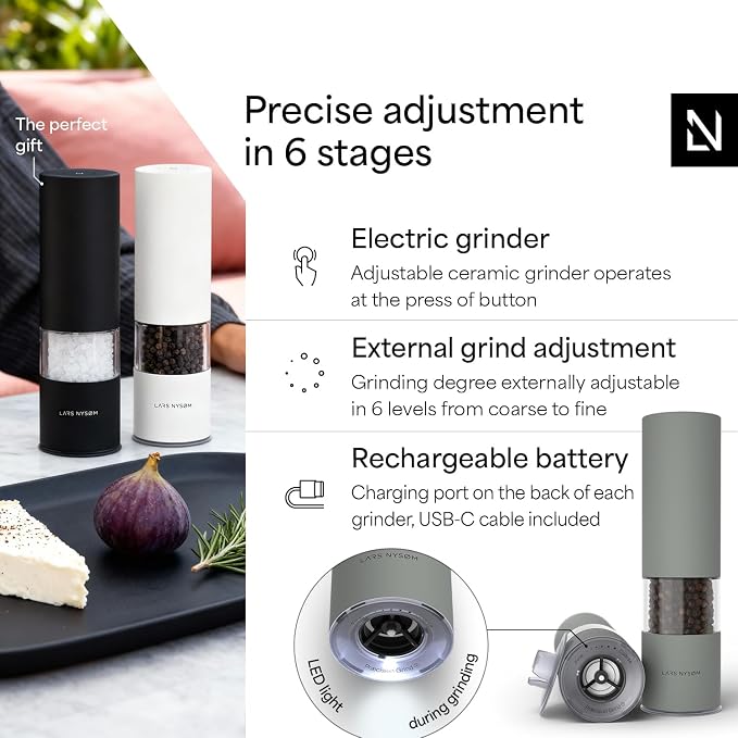 LARS NYSØM Electric Salt and Pepper Grinder Set I Automatic Salt and Pepper - Image 2