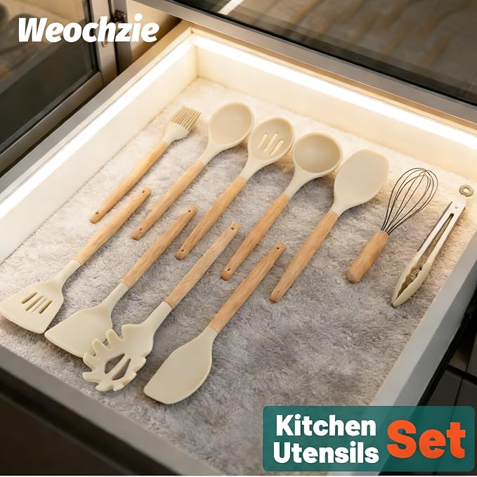 Silicone Cooking Utensil Set, Nonstick Kitchen Utensils 446°F Heat-Resistant - Image 6