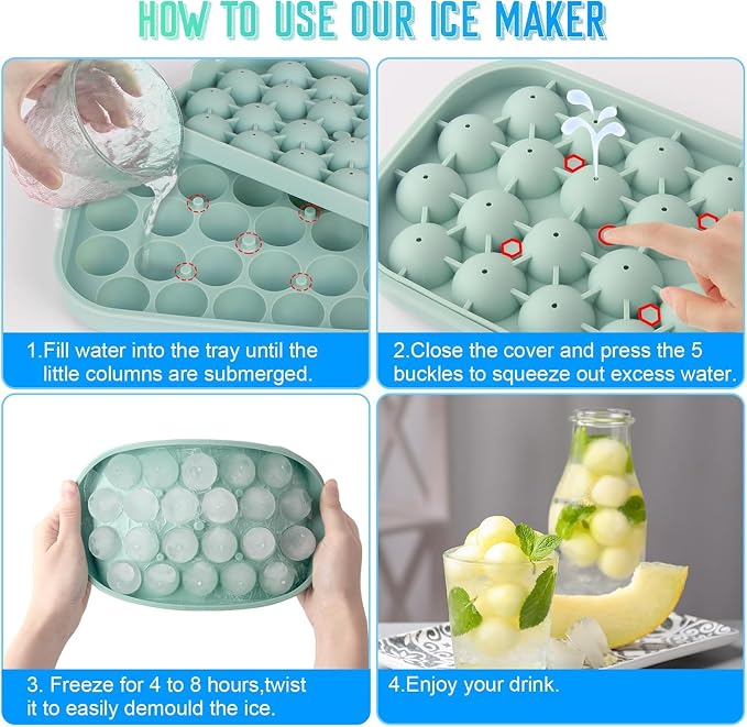 Ice Cube Tray, 2 Pack Silicone Ice Balls Maker - Image 4