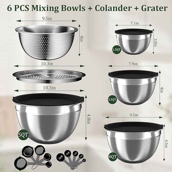 Nicdiet Mixing Bowls with Lids Set, Nesting Storage Bowls - Image 8