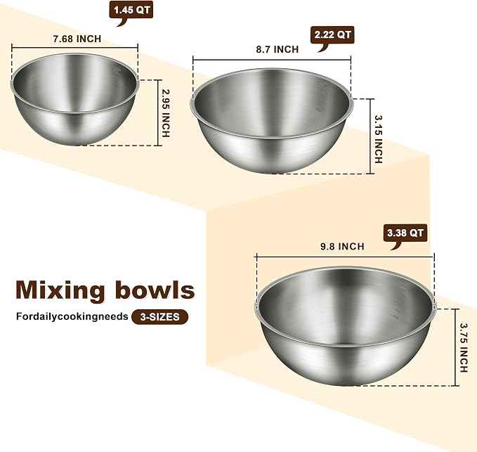Gronivex Stainless Steel Mixing Bowls Set of 3 - Image 3