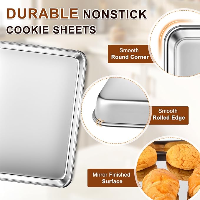 Baking Sheet Set of 2, Commercial Grade Stainless Steel Cookie Sheets - Image 6