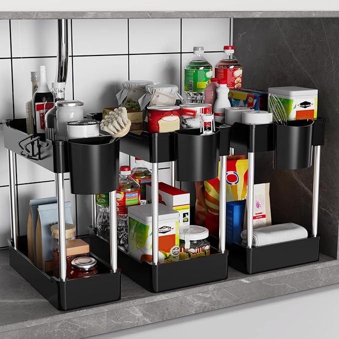 3 Pack Under Sink Organizers and Storage, 2 Tier Bathroom Cabinet Organizer by Unknown