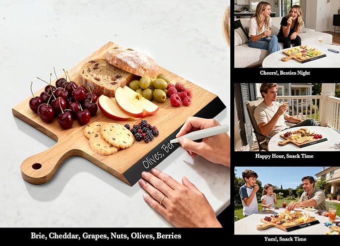 Acacia Wood Cutting Board with Handle, 2-in-1 Reversible Charcuterie Board & - Image 7