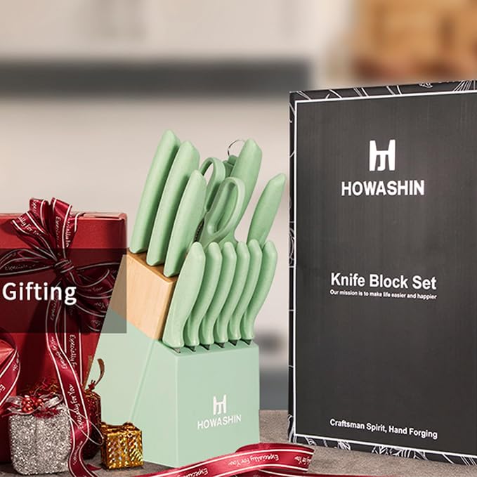 Green Knife Set, High Carbon German Stainless Steel Knife Block Set, Hand wash - Image 4