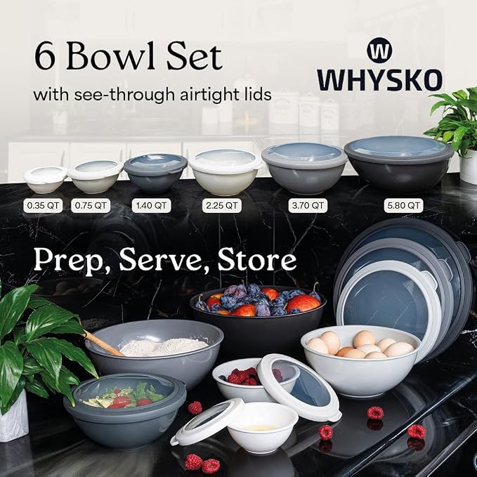 WHYSKO Mixing Bowl Set, 12 Piece Colorful Plastic Mixing Bowls - Image 2