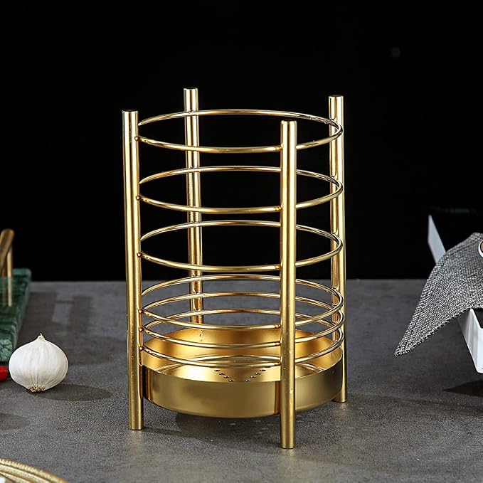 Gold Kitchen Utensil Holder for Kitchen Counter, Stainless Steel Utensil Crocks - Image 3