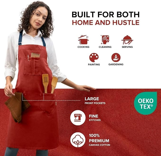 Cotton Canvas Apron for Women & Men – Adjustable Neck Strap & Waist Ties - Image 4