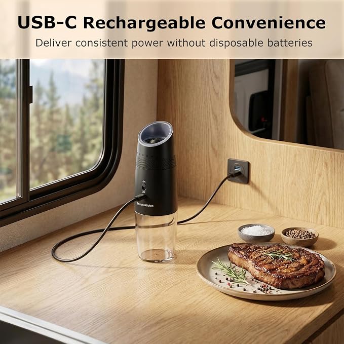Bonsenkitchen Gravity Electric Salt and Pepper Grinder Set, Type-C Rechargeable - Image 5