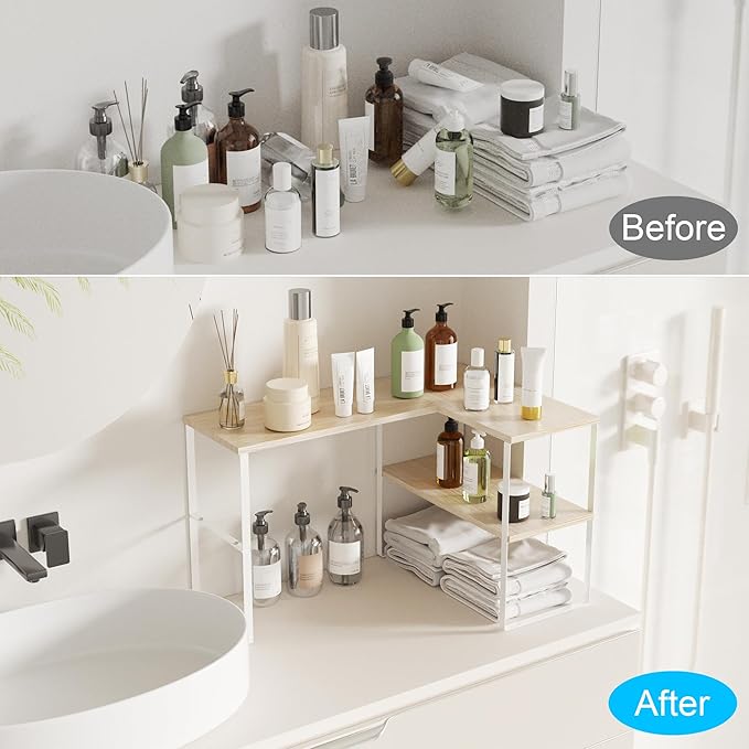 Golener Countertop Organizer Corner Shelf, 2 Tier Adjustable Stackable Corner - Image 5