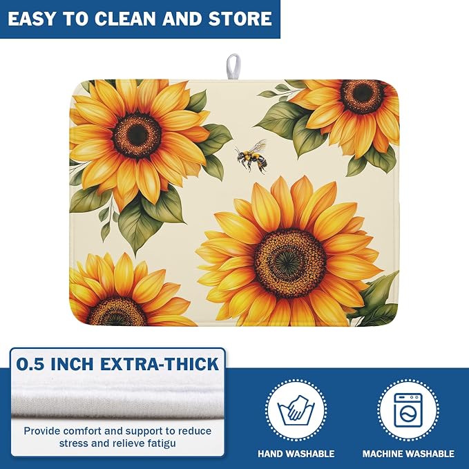 Spring Summer Dish Drying Mat 18x24 Inch Absorbent Reversible Sunflower Drying - Image 4