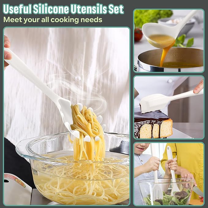 E-far Silicone Cooking Utensils Set, 7-Piece White Heat Resistant Kitchen - Image 6