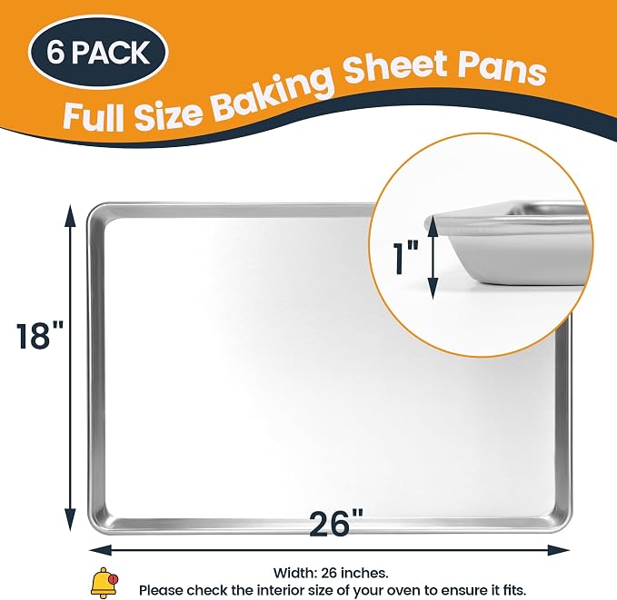 6 Pack Full Size Baking Sheet Pan, Aluminum Commercial Cookie Sheet Pan - Image 5