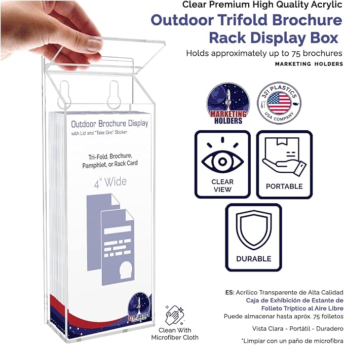 Outdoor Brochure Holder Holds 4" x 9" Advertising Trifolds Clear Acrylic Wall - Image 6