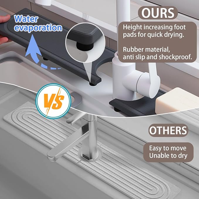 Fast Drying Faucet Mat for Kitchen Sink, Water Absorbent Diatomite Stone Sink - Image 8