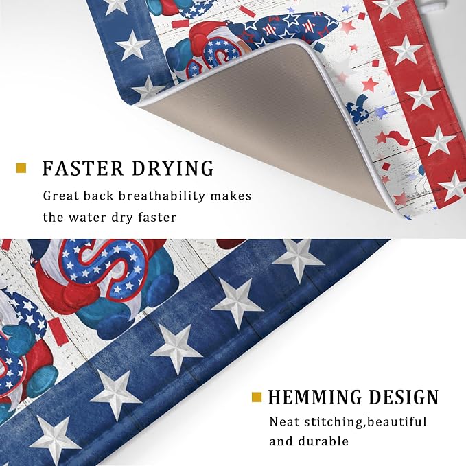 Giwawa 4th of July Gnomes Dish Drying Mat 18x24 inch Patriotic Elf Usa Stars - Image 3