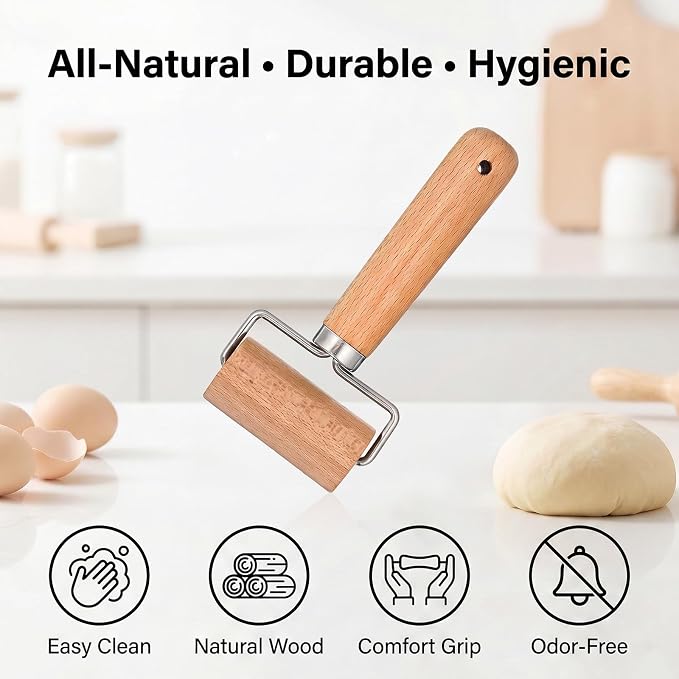 1 Pcs Wooden Dough Roller, Wooden Rolling Pin, Non-Stick Baker Pastry Roller - Image 6