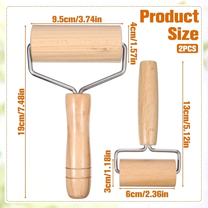 2 Pack Small Rolling Pin Wooden Dough Roller Pizza French Mini Baking roller Set - Image 2