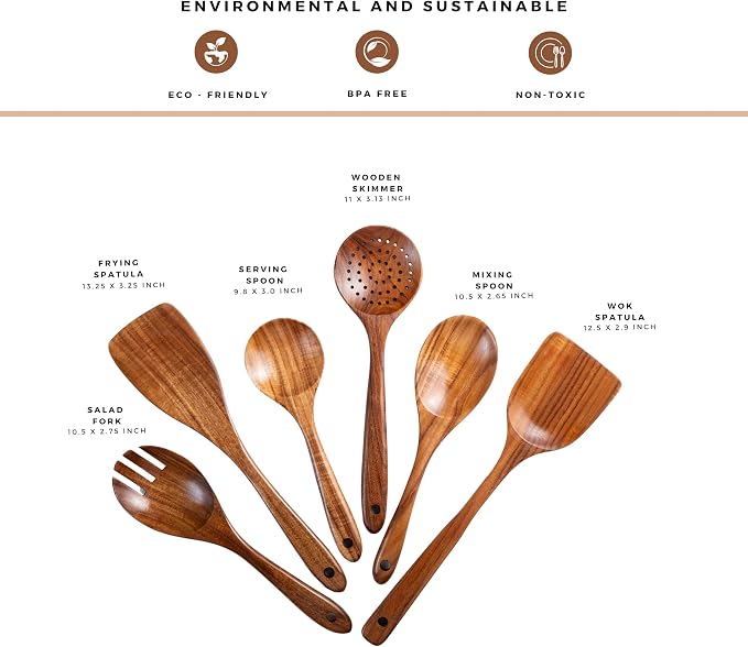 New Kitchen 6 Piece Non Toxic Wooden Spoons - Image 2