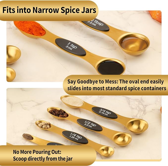 Gold Magnetic Measuring Spoons Set Stainless Steel - Image 8