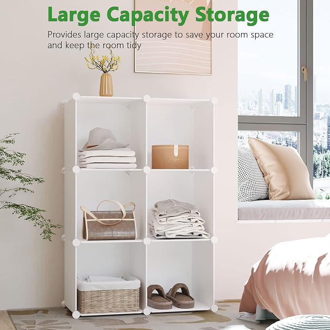 C&AHOME 6-Cube Storage Organizer, Stackable Storage Cubes Shelves, Portable - Image 4