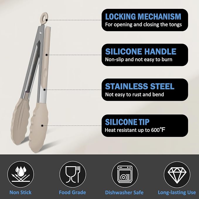 Tongs for Cooking, 600ºF High Heat-Resistant Stainless Steel Kitchen Tongs - Image 4