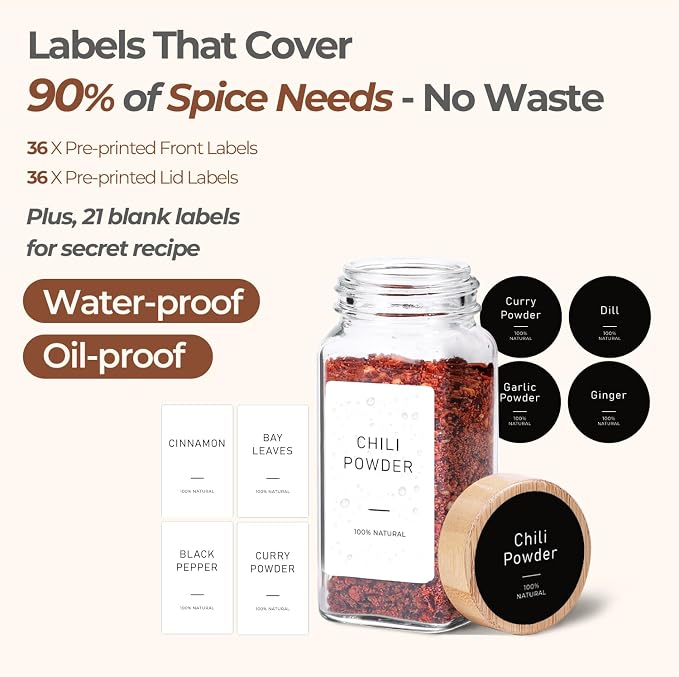 ComSaf Spice Jars with Label 4 oz 24Pcs, Glass Spice Jars with 6 Extra Shaker - Image 5