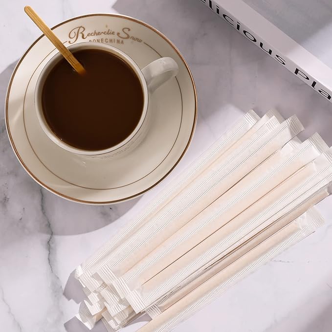 500pcs Bamboo Coffee Stirrers Individually Wrapped, 5.5 Inch Disposable Wood - Image 4