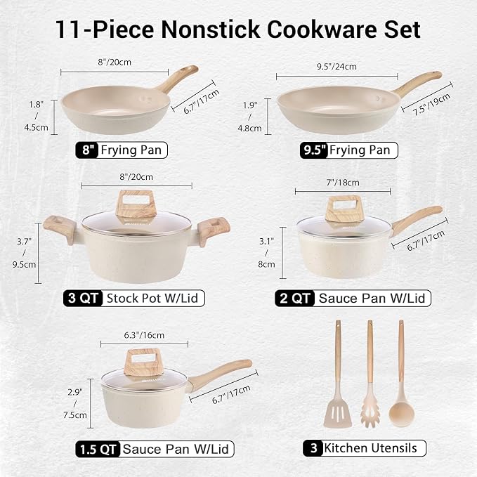 M MELENTA Pots and Pans Set Non Stick, Non Toxic Induction Kitchen Cookware Sets - Image 2