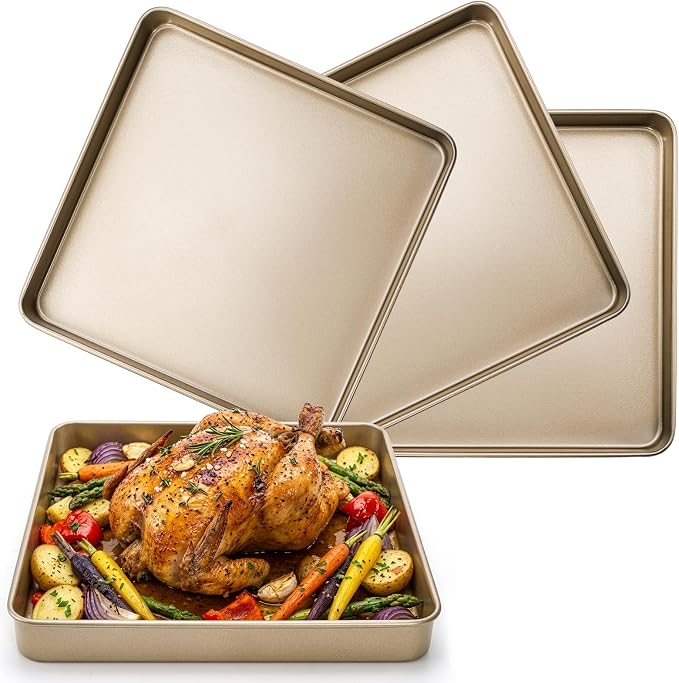 Dicunoy 3 Pack Baking Sheet Pans 11 Inches x 11 Inches, Nonstick Square Baking - Image 5