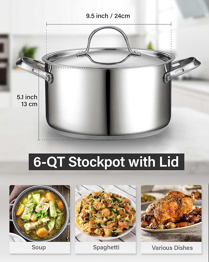 Cooks Standard 18/10 Stainless Steel Stockpot 6-Quart, Classic Deep Cooking Pot - Image 3