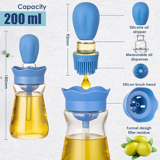 Oil Dispenser Bottle with Silicone Brush, 200ML 2 in 1 Silicone Dropper - Image 3