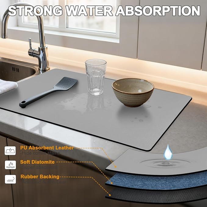 Dish Drying Mats for Kitchen Counter, Waterproof Coffee Mat for Countertop - Image 4