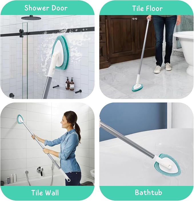 Shower Scrubber with Long Handle, Bathroom Tub and Tile Cleaning Tool with 6 - Image 8