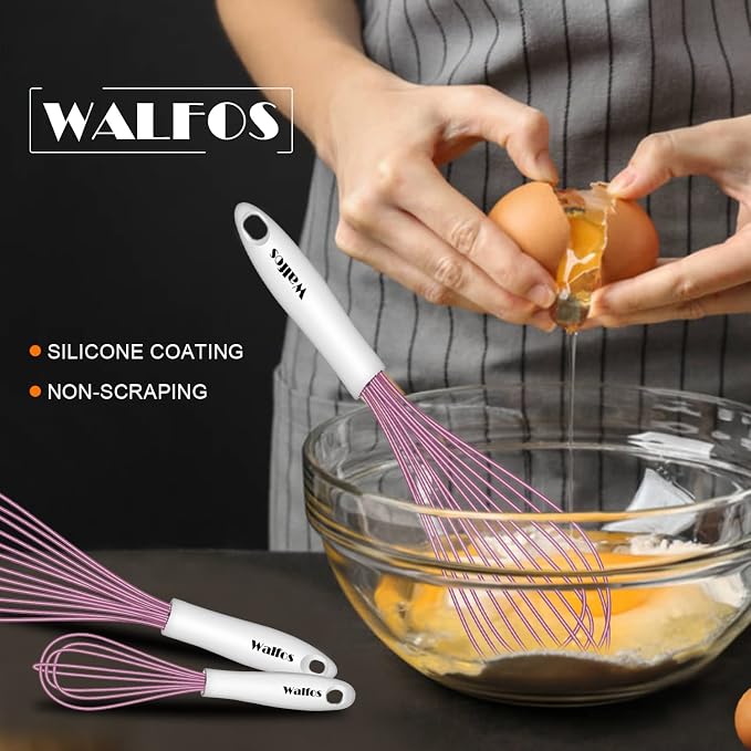 Walfos Whisk, Silicone Whisks for Cooking & Baking Non Scratch Rubber Coated - Image 6