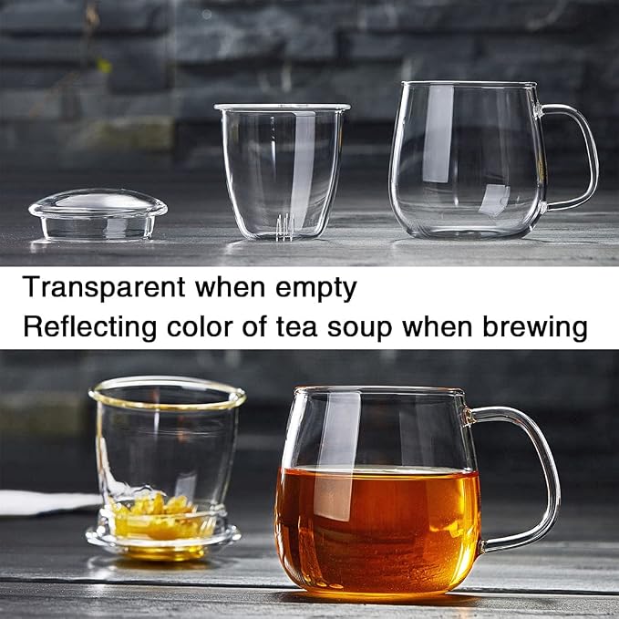 DOPUDO Glass Tea Cup with Infuser and Lid, 17.6oz/520ml Large Borosilicate - Image 4