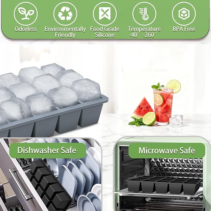 Ice Cube Trays for Freezer, 2 Pack Easy Release Slicone Ice Cube Tray - Image 5