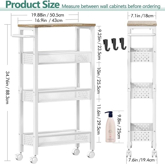 Vivihomety Utility Slim Storage Cart, 4 Tier Small Rolling Kitchen Laundry Room - Image 4