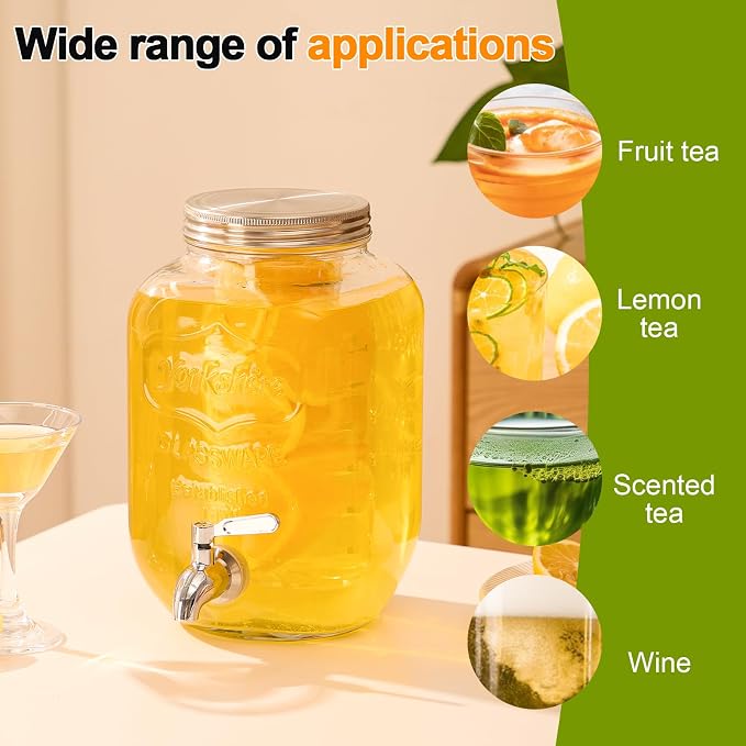 1 Gallon Beverage Dispenser, Glass Drink Dispensers - Image 3